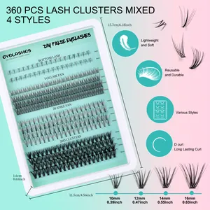 Set de extensiones de pestañas individuales DIY 360 grupos curva D 5-16mm mixtas