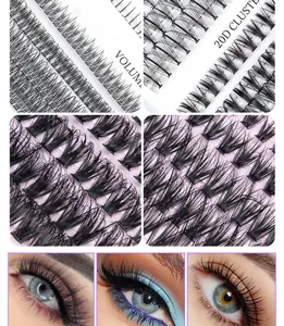 Macro view of 20D volume cluster lashes showing synthetic fibers and set results