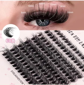 Detailed view of DIY 60D eyelash cluster set with varied lengths from 8mm to 16mm