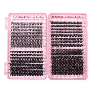 DIY cluster lashes set with 30D 40D 50D segments in a pink box ranging from 9mm to 16mm
