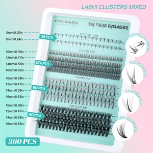 Kit de extensión de pestañas DIY 360 grupos con abanicos de volumen y puntas 5-16mm