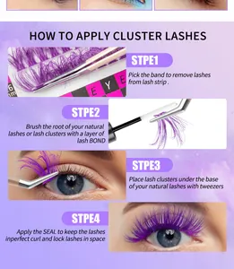 Step-by-step tutorial for DIY purple cluster lash application with bond and seal