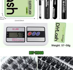 DIY eyelash extension kit with glue remover brush and fox eye lashes in green storage box