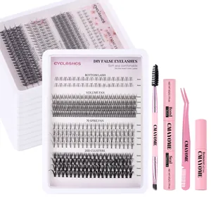 Kit de 360 pestañas postizas DIY con varios tamaños, pinzas rosas y aplicadores de pegamento