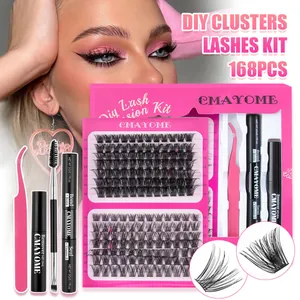 DIY Individual Lash Extension Kit Mixed Cluster False Eyelashes With Bond Seal Remover Tweezers Tool For Women Makeup