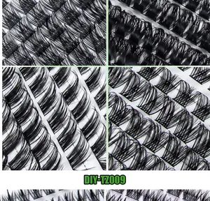 Macro detail of various black DIY cluster eyelash extensions with different densities