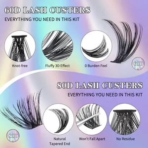 240 clusters of natural 60D and 80D thick DIY individual lashes with tapered ends