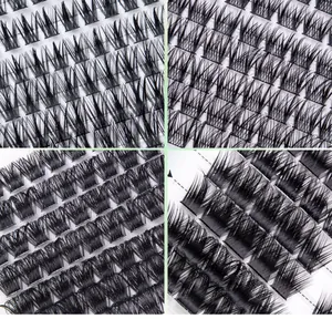 Macro detail of four styles of DIY cluster lashes with varying density and length