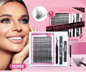 DIY cluster lashes set with 192 pieces including bond seal glue and tweezers