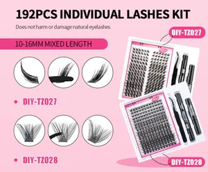 Detail of 192pcs individual lashes kit with 10-16mm mixed lengths, bond, seal and remover