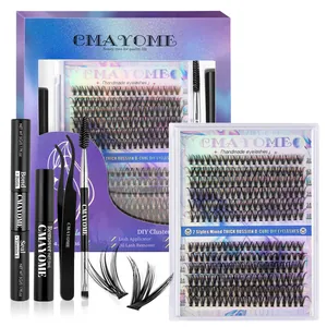 DIY cluster lash extension kit with D-curl 10-16mm synthetic lashes and applicator tools