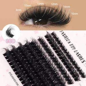 DIY cluster eyelash extension kit with 80D volume and mixed lengths from 8mm to 16mm