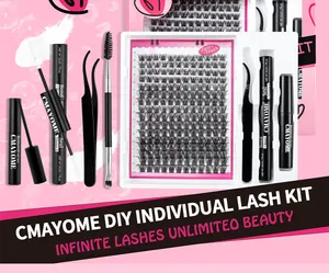 DIY cluster lashes extension kit with bond, seal, glue remover, and mixed length lash clusters