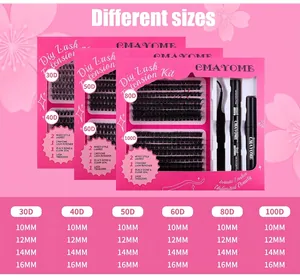 Größentabelle für 30D-100D Einzelwimpern-Kit mit verschiedenen Längen und Zubehör