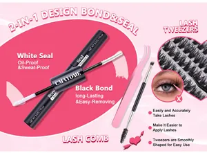 Κόλλα βλεφαρίδων διπλής άκρης Bond & Seal με βιοτίνη, βιταμίνη Ε και ροζ λαβίδα