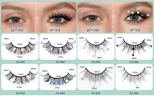 Detail-Größentabelle für Wimpernsets mit Herz- und Schmetterlings-Pailletten-Verzierungen
