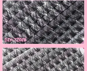 Close-up of DIY segment eyelash clusters in a tray for natural eyelash extensions