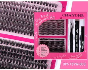 Makro-Detail des DIY Wimpern-Verlängerung-Sets mit Clustern, Bond, Seal und Pinzette