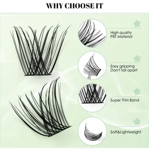 Detail of DIY individual lash clusters showing super thin band and PBT fiber texture