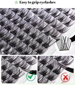 Macro shot showing how to properly grip individual eyelash clusters with tweezers
