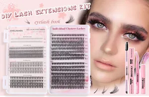 Kit dettagliato per extension ciglia fai-da-te con pinzette rosa, colla e ciuffi 30D/40D