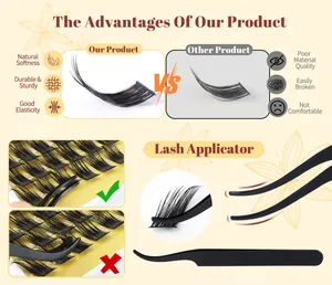 Detail showing natural softness and durability of DIY cluster lashes with applicator