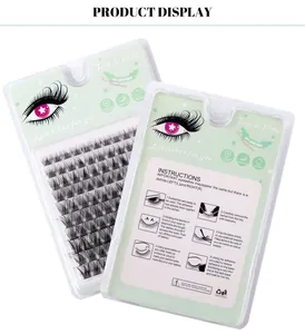 Detailed view of individual cluster eyelashes in a portable box with 10 rows and lengths