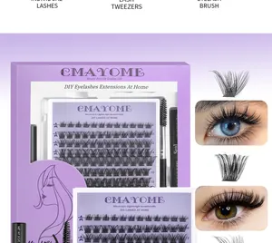 Detailed DIY eyelash cluster kit with extensions, tweezers, brush and 5g bonding sealant