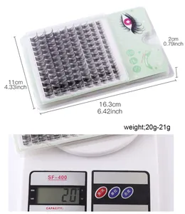 Detailed dimensions 16.3x11x2cm and weight 20g-21g for 120 cluster eyelash set