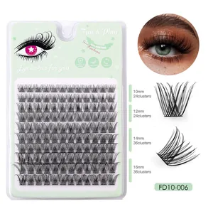 Detailed chart showing 10-16mm cluster lashes length specs and handmade texture closeup