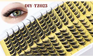 Macro detail of DIY cluster eyelashes set showing various lengths and soft fluffy texture