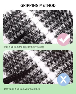 Macro guide showing correct tweezer placement at the base of segmented lashes