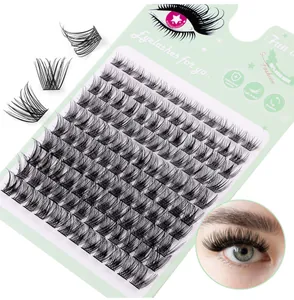 Macro shot of 10 rows individual cluster eyelashes set with natural texture detail