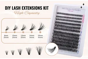 Mixed length DIY cluster lashes from 8mm to 16mm in a large capacity tray