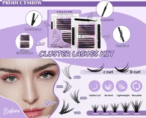 Kit ciglia finte fai-da-te con 240 ciuffi, colla, sigillante, pinzetta e solvente viola