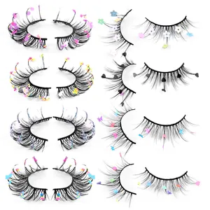 Dramatische Halloween Wimpern mit 3D-Blumen und Schmetterlings-Pailletten für Bühnen-Make-up
