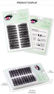Detailed view of individual eyelash clusters with packaging and application instructions