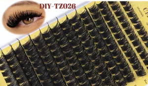 Close-up of 10mm DIY cluster lash extension kit with soft fluffy texture and tools
