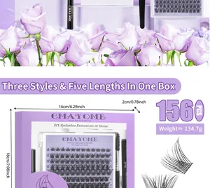 DIY cluster eyelash extension kit with glue and remover in purple floral packaging