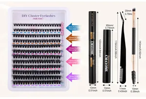 DIY cluster lash extension kit with 8-16mm individual lashes, glue, and professional tweezers