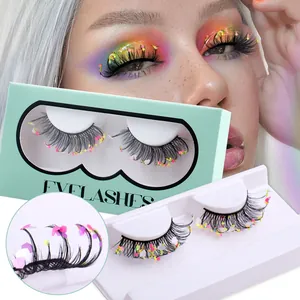 Halloween künstliche Wimpern mit bunten Herz-Schmetterlings-Pailletten in grüner Box