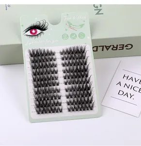 Detail of segmented fox-eye false eyelashes in mint green packaging, 100% hand made lashes
