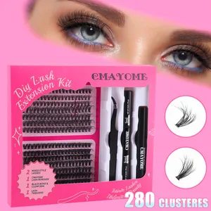 DIY 280 Cluster Wimpernverlängerungs-Set mit Kleber, Versiegelung und Pinzette in Rosa