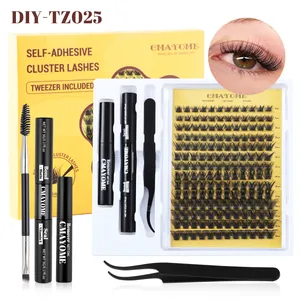 DIY Segmented Cluster Lashes Kit Natural Thick Mixed Length D Curl False Eyelashes With Bond Seal Remover Tweezers Brush