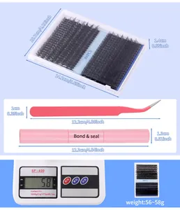 DIY cluster lashes set including 300 fans, pink tweezers, and bond & seal liquid