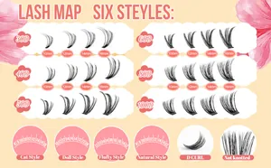 Detailed lash map showing 30D-100D volume clusters and length guides for D curl styles