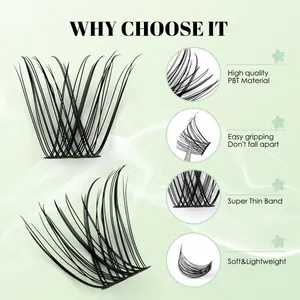 Black PBT DIY eyelash clusters with super thin band and natural curly volume finish