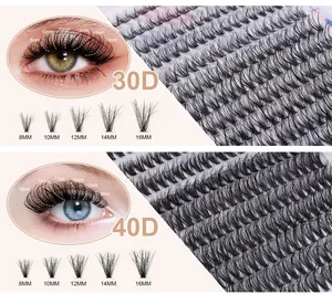 Detail of 30D and 40D cluster lashes in mixed lengths from 8mm to 16mm for DIY makeup