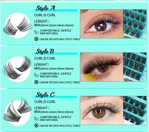 Detaillierter Vergleich von Style A/B/C Cluster-Wimpern mit D-Curl in 10-16mm Länge