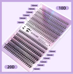 Dettaglio di ciglia finte individuali DIY 10D/20D con lunghezze da 10 mm a 16 mm